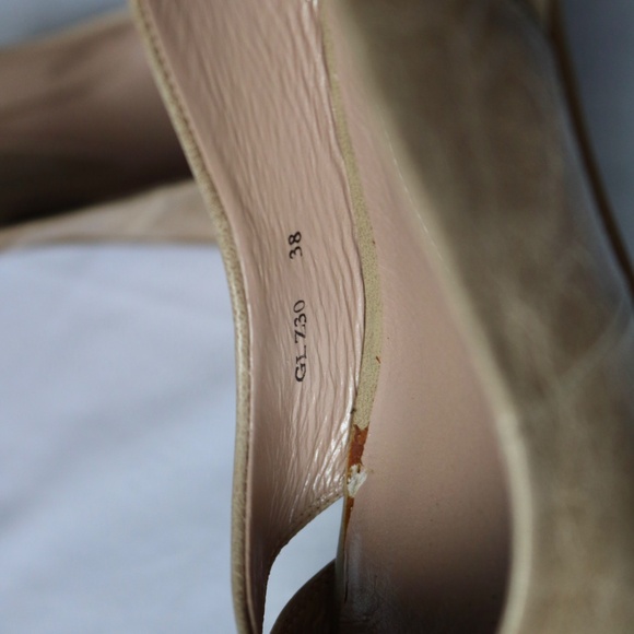 FUGITIVE By Francesco Rossi Leather Sling Back Heels Beige/Kaki Unique Size 38 - Picture 11 of 14